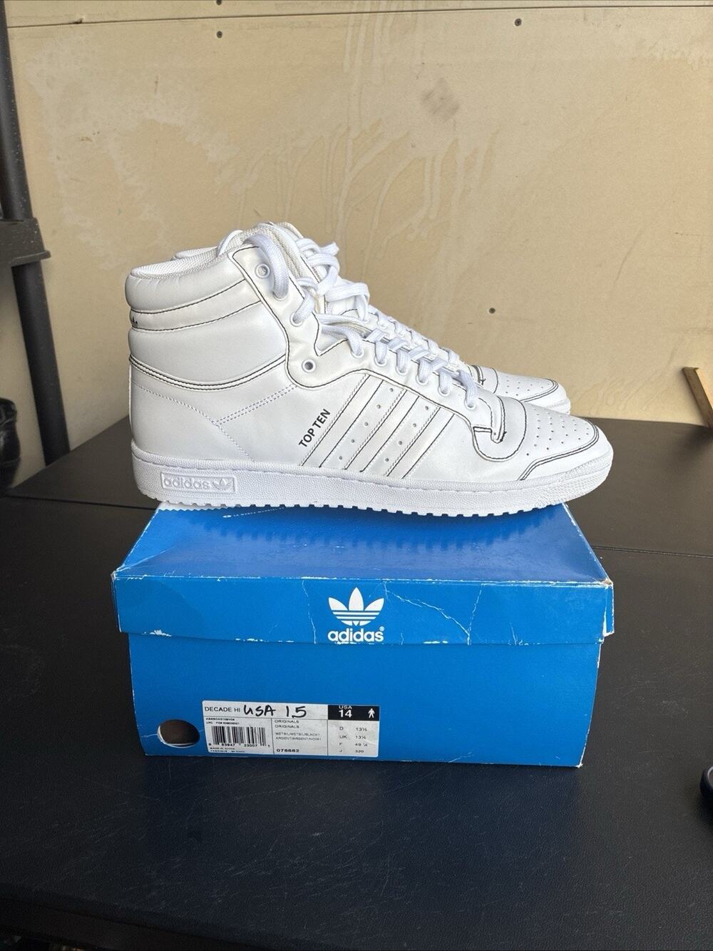 adidas Top Ten Hi Men's High Top Athletic Sneakers White black Stitch 2015 NIB